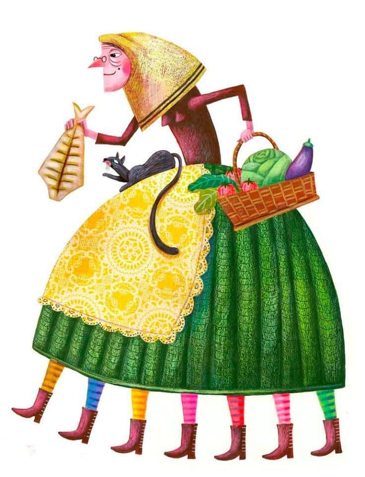 Imagen de Doña Cuaresma, representada como una anciana con siete pies y un pedazo de bacalao en la mano